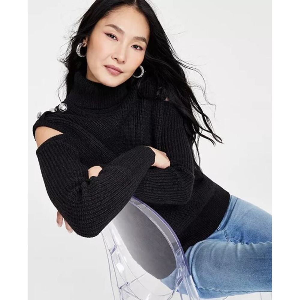 I.N.C International Concepts Turtleneck Cold-Shoulder Sweater in Black Small $90